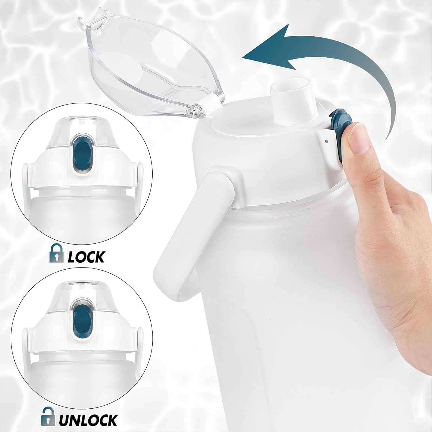 Water Bottle 2 L with Straw, Leak-Proof, Dishwasher Safe, Time Marking, Sports Gym Water Bottle