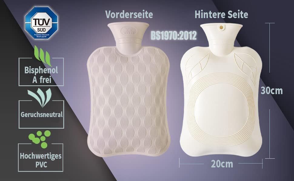 Hot Water Bottle–Pvc 1.8 L Hot Water Bottle Hot Water Bag with Hand-In Cover,Ease Aches Hot Therapy Hand Warmer Heated Pad
