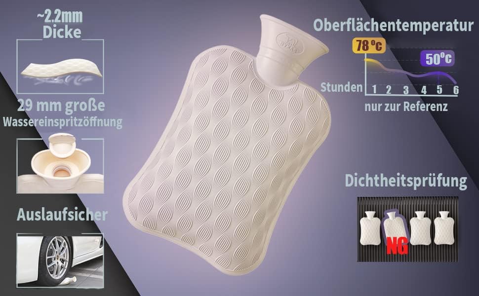 Hot Water Bottle–Pvc 1.8 L Hot Water Bottle Hot Water Bag with Hand-In Cover,Ease Aches Hot Therapy Hand Warmer Heated Pad