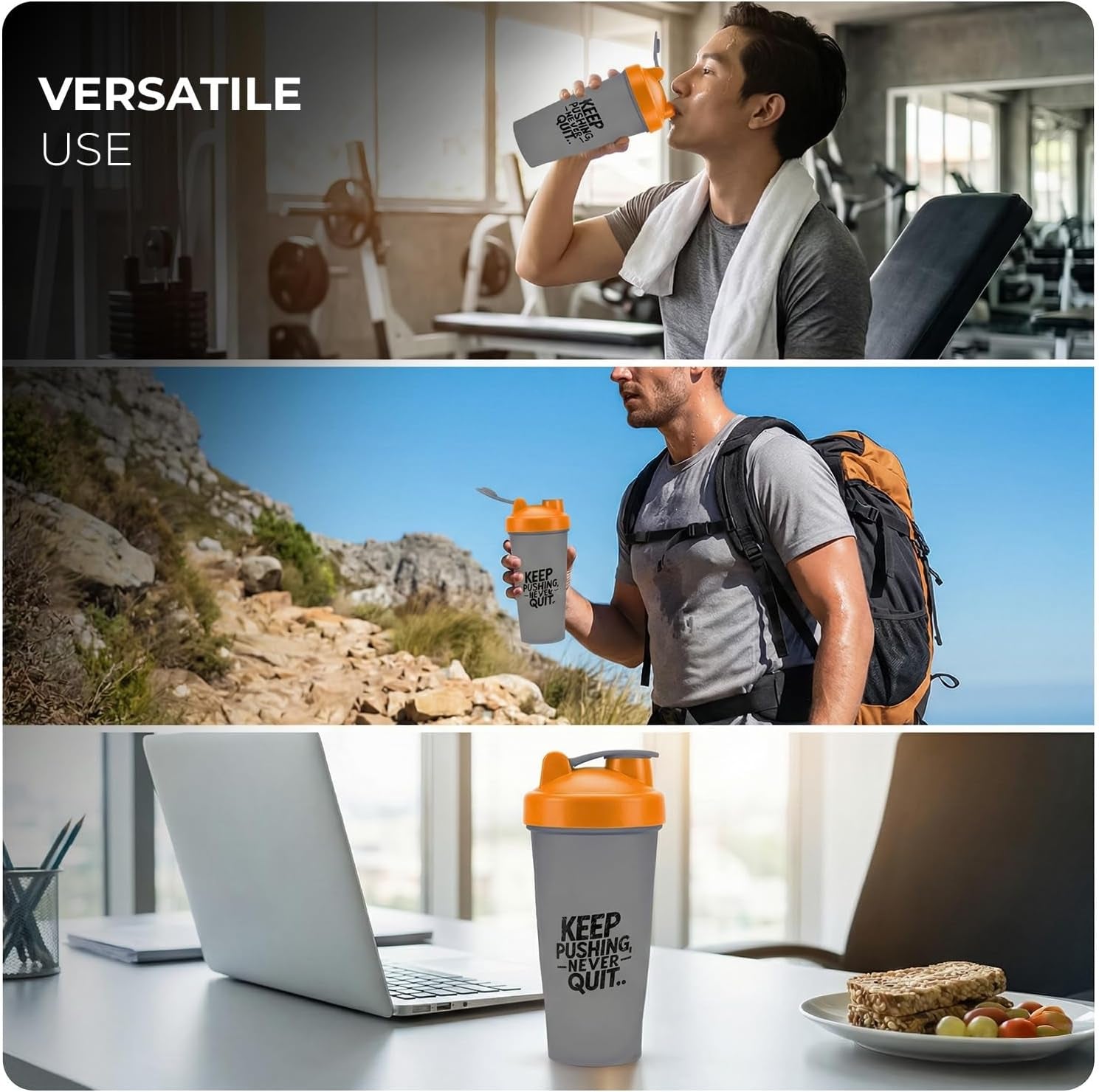 Protein Shaker Bottle 600Ml, Leak-Proof, Bpa-Free, Dishwasher Safe Gym Shaker for Protein Shakes with Wire Mixing Ball, Wide Mouth, Gym Bottle for Smoothies, Pre-Workout & Supplement Drinks