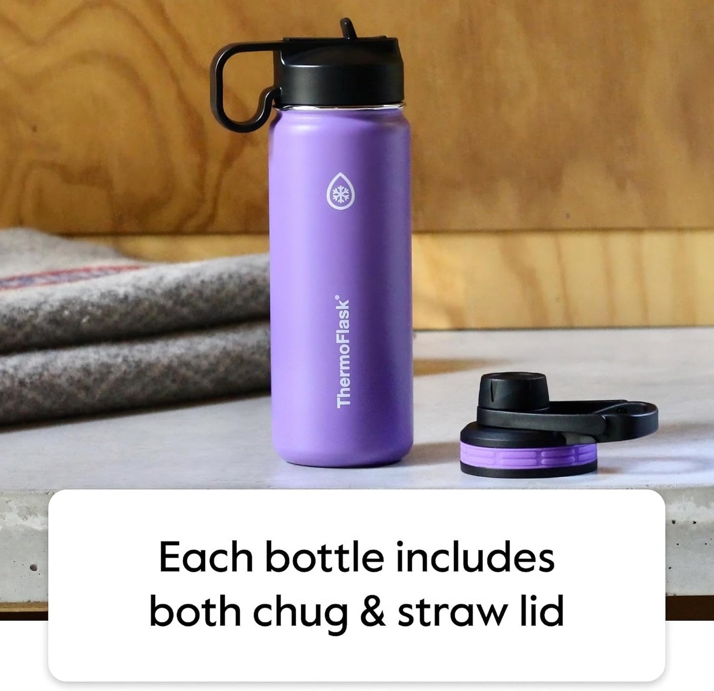 Bottle with Chug Lid & Straw Lid - Insulated Stainless Steel Water Bottle with Leak-Proof Lids - Dishwasher-Safe Reusable Bottle & Lids - Durable Bottle, 2 Straws & 2 Lids - 24 Oz, Capri