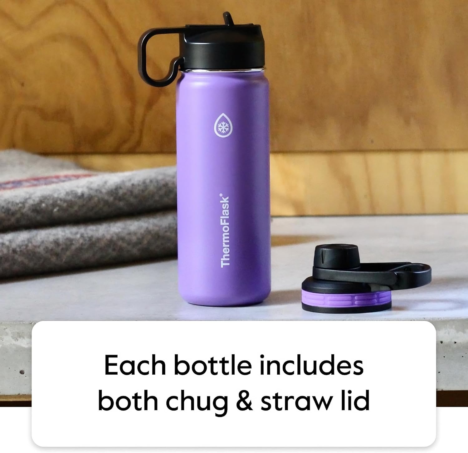 Bottle with Chug Lid & Straw Lid - Insulated Stainless Steel Water Bottle with Leak-Proof Lids - Dishwasher-Safe Reusable Bottle & Lids - Durable Bottle, 2 Straws & 2 Lids - 24 Oz, Capri