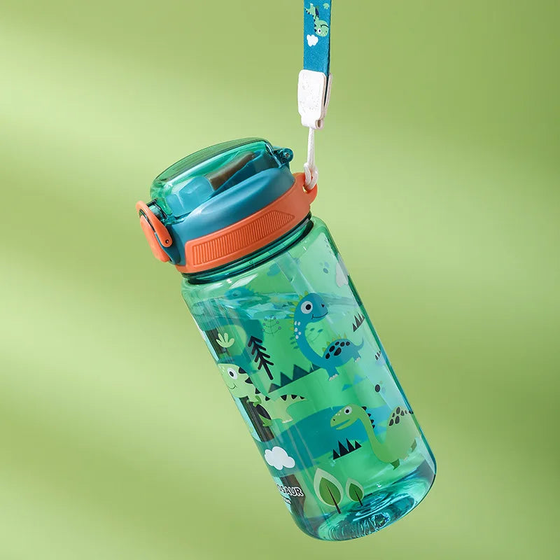 600Ml Cartoon Animal Water Bottle Portable Safety Lock Cute Straw Cup Kids Leak-Proof Drinking Jug for Outdoor Camping Travel