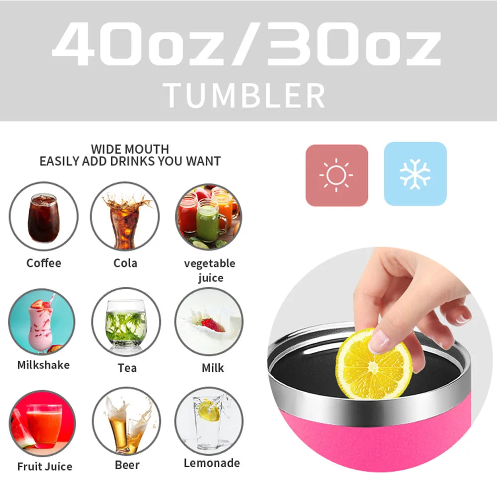 30Oz/40Oz Stainless Steel Tumbler Large Capacity Thermal Bottle Double Vacuum Flasks Keep Cold Thermos Cup DIY Gift Mug