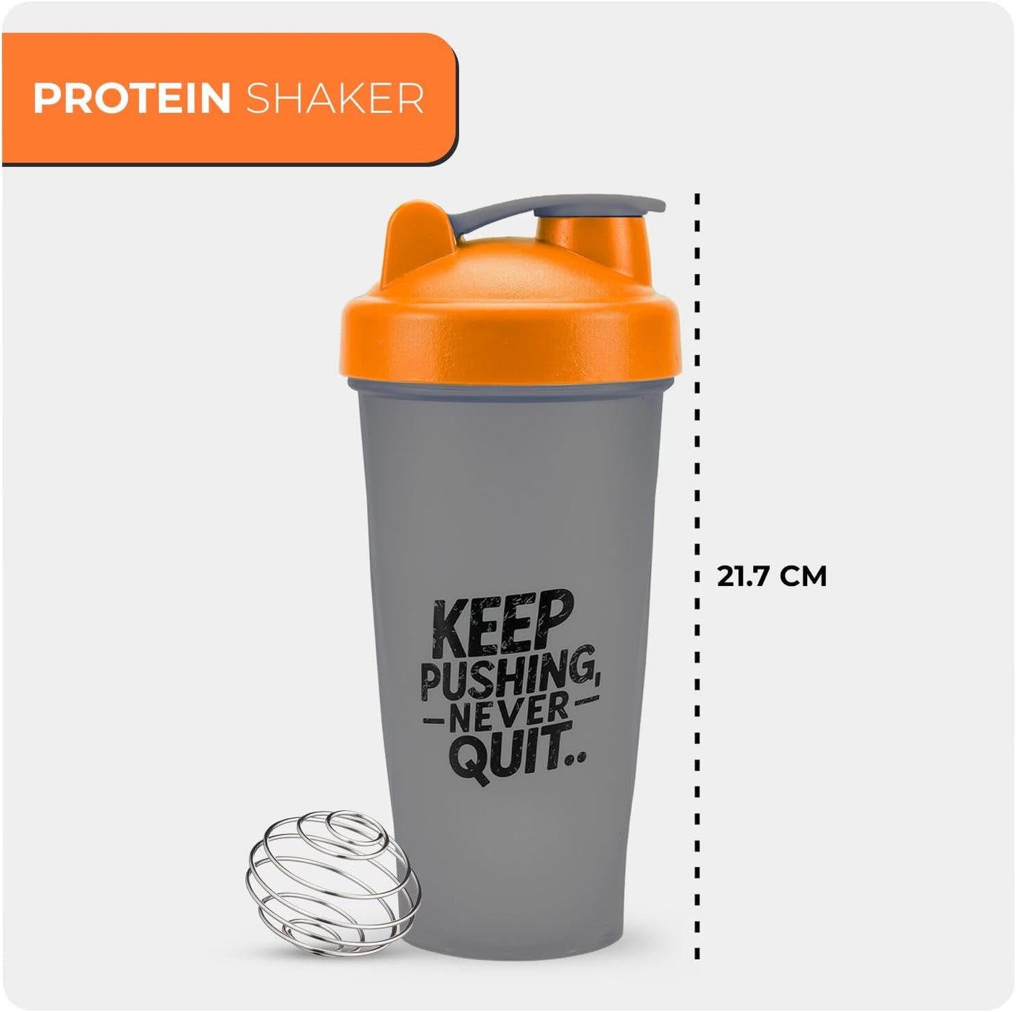Protein Shaker Bottle 600Ml, Leak-Proof, Bpa-Free, Dishwasher Safe Gym Shaker for Protein Shakes with Wire Mixing Ball, Wide Mouth, Gym Bottle for Smoothies, Pre-Workout & Supplement Drinks