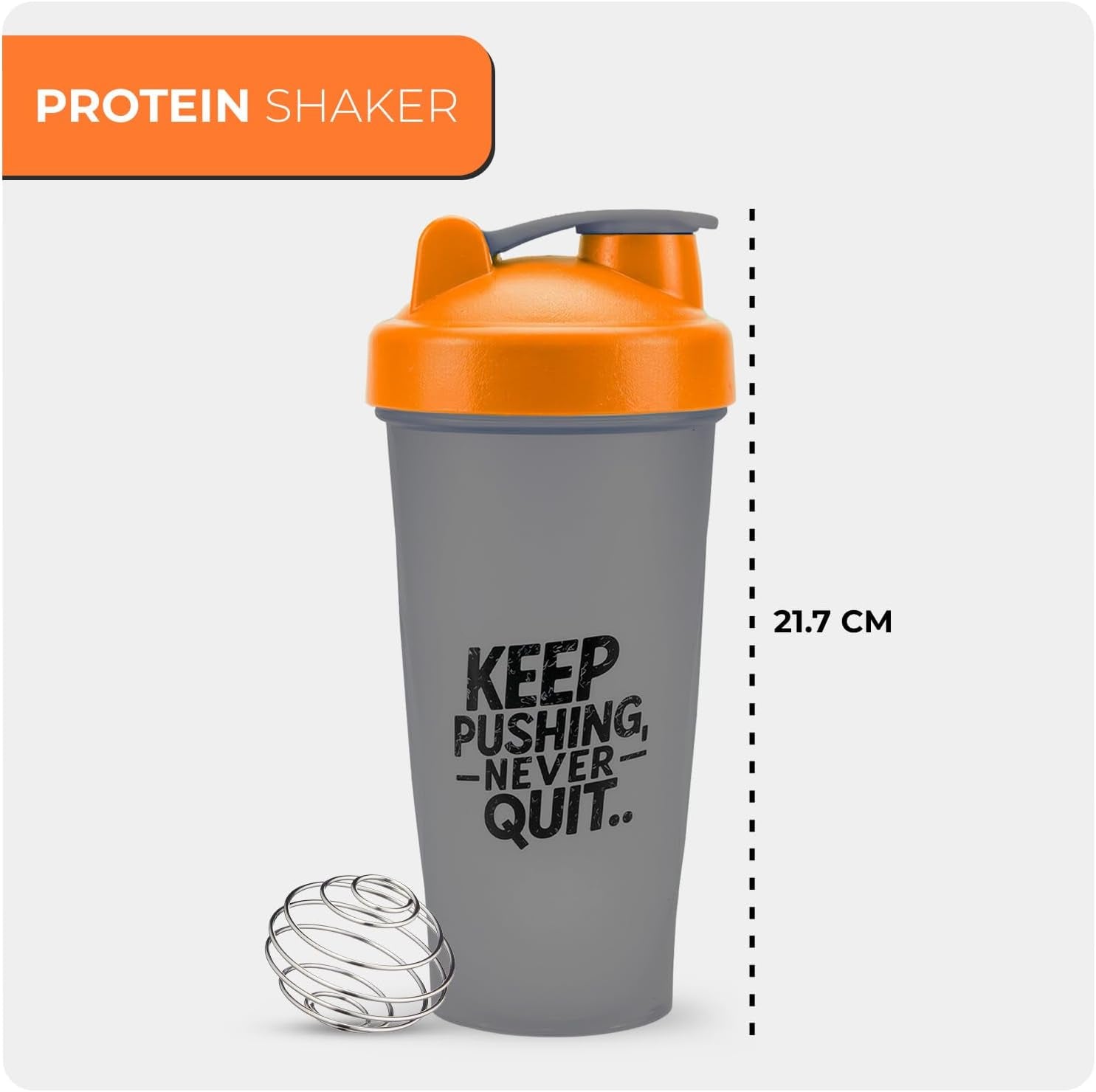 Protein Shaker Bottle 600Ml, Leak-Proof, Bpa-Free, Dishwasher Safe Gym Shaker for Protein Shakes with Wire Mixing Ball, Wide Mouth, Gym Bottle for Smoothies, Pre-Workout & Supplement Drinks