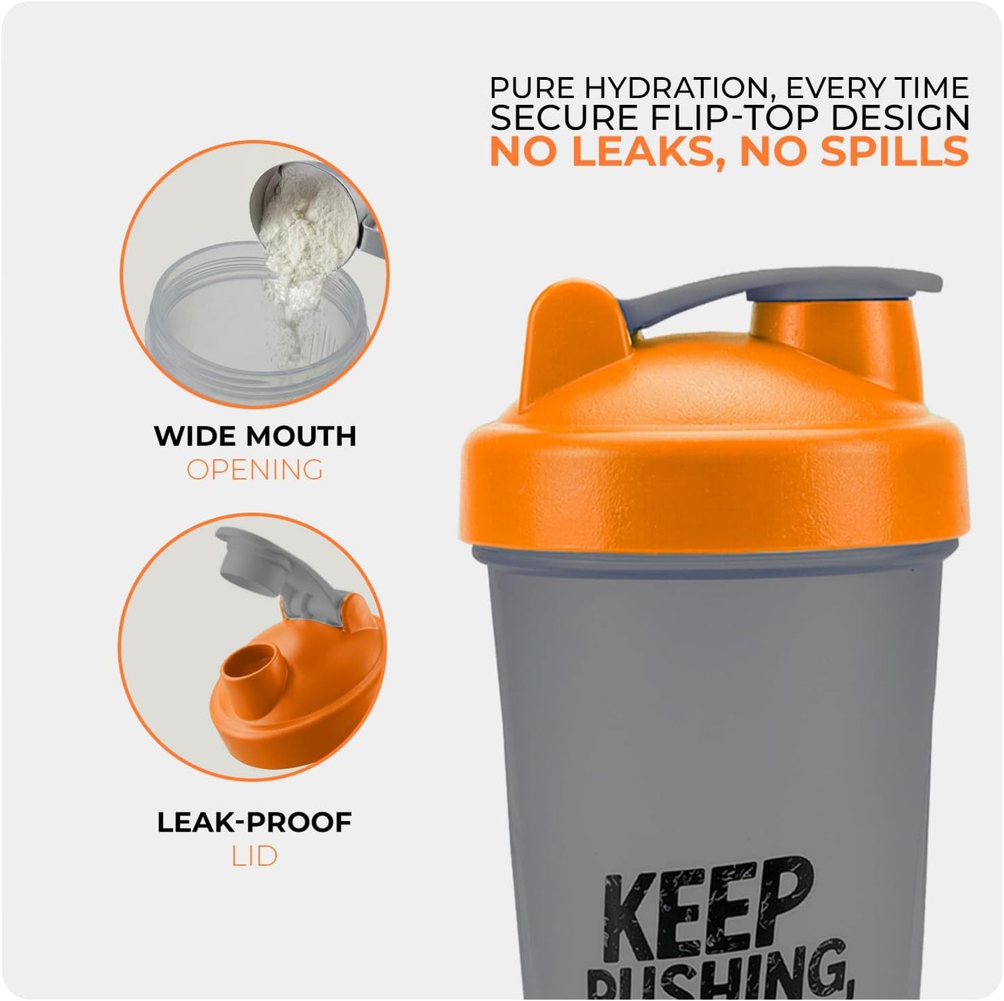 Protein Shaker Bottle 600Ml, Leak-Proof, Bpa-Free, Dishwasher Safe Gym Shaker for Protein Shakes with Wire Mixing Ball, Wide Mouth, Gym Bottle for Smoothies, Pre-Workout & Supplement Drinks