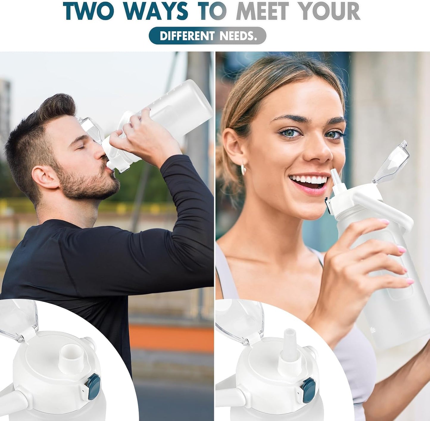Water Bottle 2 L with Straw, Leak-Proof, Dishwasher Safe, Time Marking, Sports Gym Water Bottle