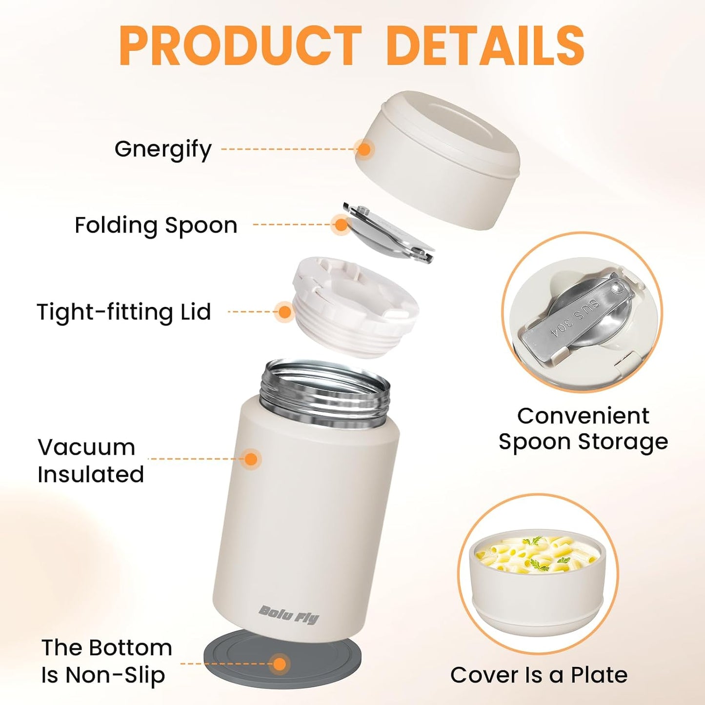 2 Pack Soup Thermo for Hot Food for Adults, Insulated Food Jar, Stainless Steel Vacuum Thermal Lunch Box Containers with Carry Bag and Spoon (18.5Oz, 27Oz) (White)